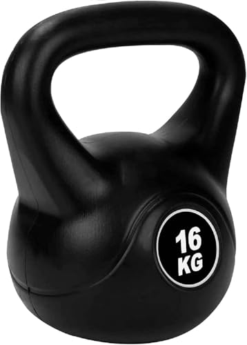 BREEZENEST Vinyl Kettlebell Hand Weight Durable Anti-Slip Strength Training Kettle Bell for Home Gym Cardio & Full-Body Fitness Exercise Flat Base Compact Design (16kg)