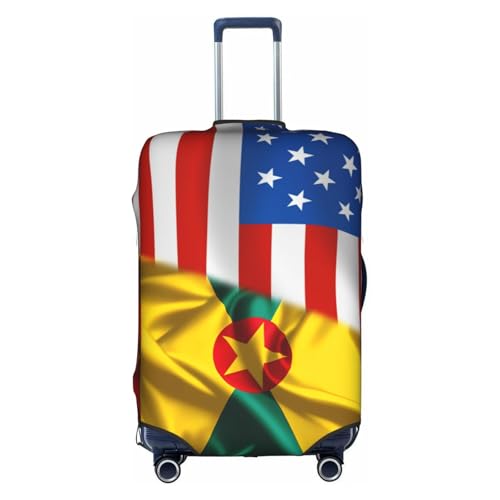 Travel Luggage Cover America Flag And Grenada Flag Fashion Washable Baggage Suitcase Protector Fit For Luggage Medium