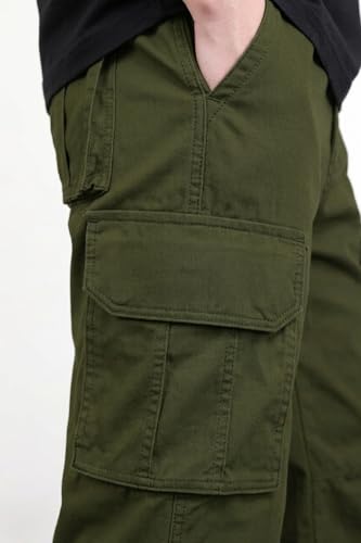 Image of MiraMichi Men's Relaxed Fit Solid Pattern Cotton Cargo Pant with 6 Pocket Button Down Closure Type and Standard Length | Six Pockets Cargos Pant's |Bonkers Joggers for Men