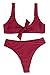QINSEN Hipsters Sexy Scoop Neck Cropped Top Bandage 2PCS Swimsuit Bikini Sets Wine M