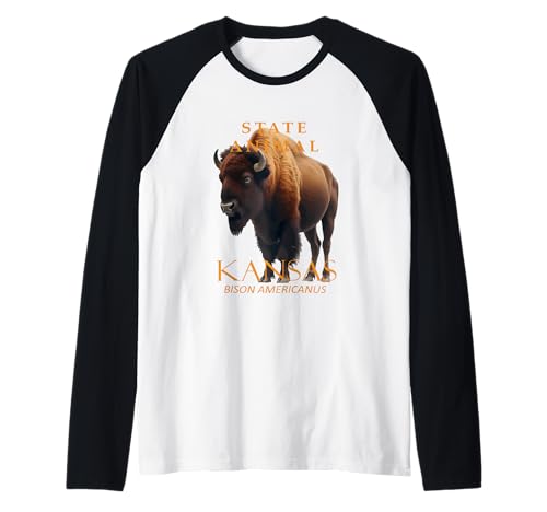 Bison Americanus, animal del territorio de Kansas Camiseta Manga Raglan