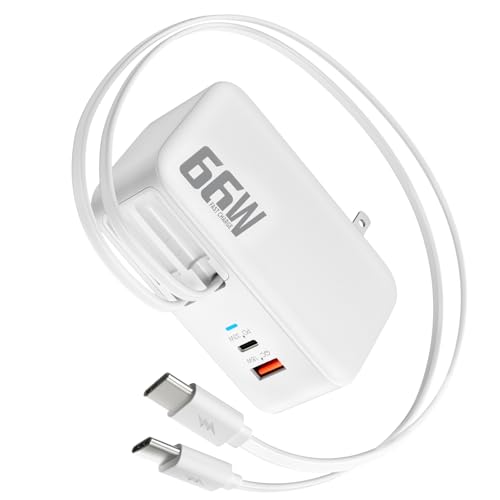 Image of 66W Retractable Wall Charger,4-in-1 Plug with Dual USB-C Cable Fast Charger