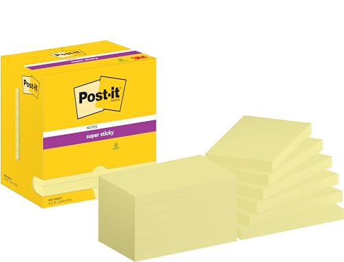 Post-it Notes Autocollantes Super Sticky contre les oublis avec 12 blocs jaune pastel
