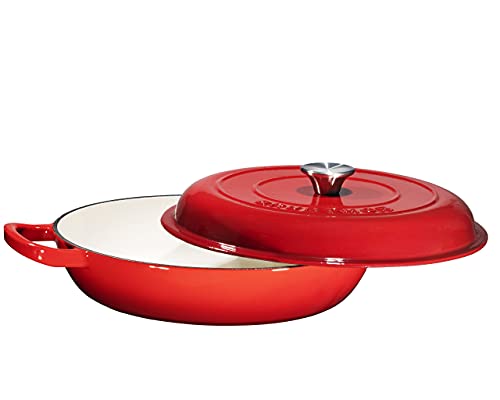 Bruntmor 3.8 Quart Enamel Cast Iron Dutch Oven With Handles And Lid, 3.8 Qt Gradient Red Cast Iron Skillet, Enamel Shallow Cookware Braising Pan For Casserole Dish, Crock Pot Covered With Cast Iron #TOP6