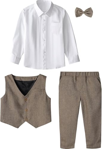 Image of A&J DESIGN 4pcs Baby & Toddler Suit, 12 Months - 5T, Shirt & Pants & Vest & Bow Tie
