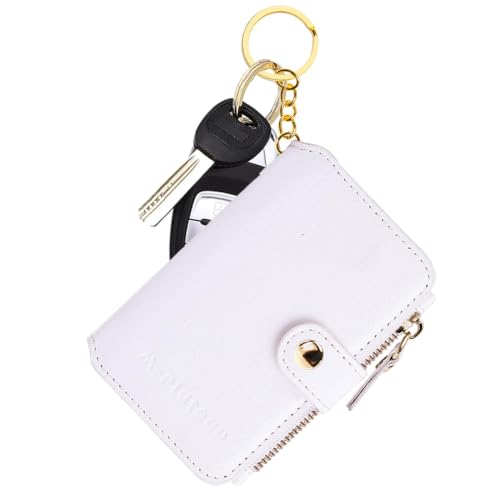 Image of M-Plateau RFID Blocking Slim Keychain Wallet for Women | Mini Card Holder with ID Window, Zipper Pocket, 6 Card Slots, Compact for Cash & Cards (White)