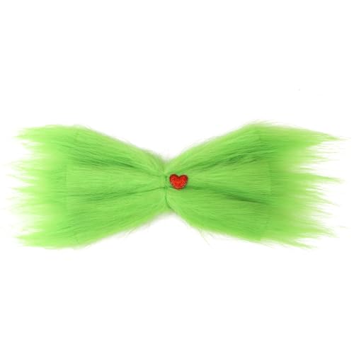 Gran moño verde peludo con clip de corazón rojo para cabello, accesorio navideño para niñas y mujeres
