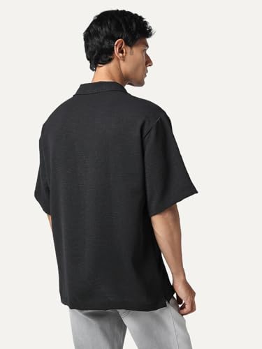 Image of Urbano Fashion Men's Cotton Half Sleeve Relaxed Fit Textured Shirt with Cuban Collar
