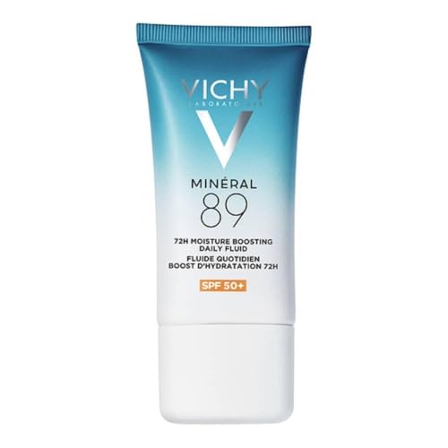Vichy, Fluido diario potenciador de la hidratación, SPF50+ e hidratación 72H, Enriquecido con Ácido Hialurónico, Vitamina B3 y Escualeno, Para pieles secas, Minéral 89, 50 ml