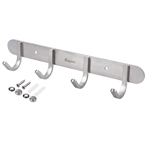 Sagmoc Coat Hook Rack Brushed Nickel 11-Inch Coat&Towel Hook Rail Wall Mounted With 4 Hooks, Durable Wall Hangers For Bedroom, Bathroom, Foyer, Hallway (Sus304 Stainless Steel) #TOP3