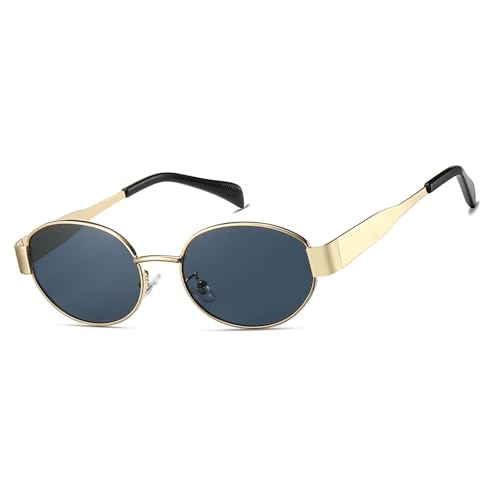 Xpectrum Vintage Retro Oval Sunglasses for Womens Mens, Trendy Classic Shades, Gold Fashion Glasses X9896 (Grey/Gold)