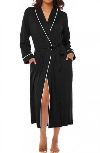 Ekouaer Kimono Robes for Women Long Lightweight Knit Bathrobe Shawl Soft Sleepwear Casual Ladies Loungewear S-XXL