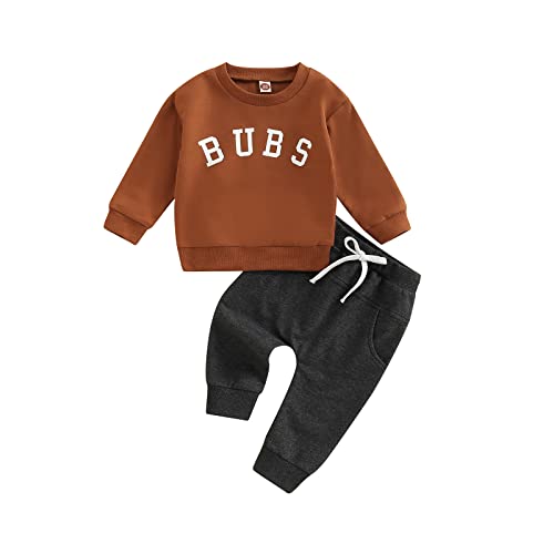 Image of BeQeuewll Fall Toddler Baby Boy Clothes Letter Print Long Sleeve Sweatshirt Long Pants Sweatsuit Little Boy Cothing Set 3M-3T