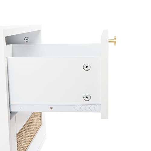 Giluta Rattan Nightstand with 2 Drawers, Solid Wood Bedside Table, Boho Night Stand, Easy Assembly Mid-Century Side Table for Living Room, Bedroom (White/Gold) - Image 6