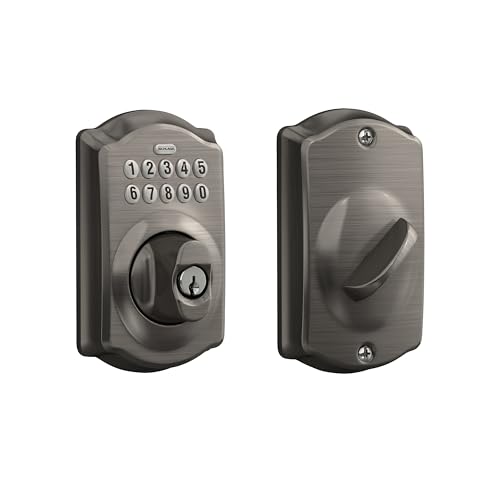 Image of Schlage Camelot Electronic Keypad Deadbolt Lock, Keyless Front Door Entry, Mechanical Key Backup Included, Antique Pewter, BE365 CAM 620