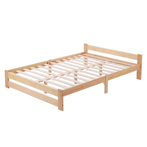 Massivholzbett Natur, Futonbett aus Kiefer mit Lattenrost und Kopfteil, Stabiles Holzbett für Erwachsene, Bettgestell mit Bettfüßen aus Massivholz,...