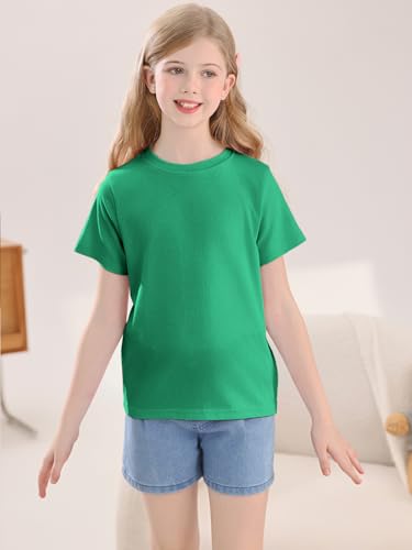 Image of Girls Summer Short Sleeve T Shirts Kids Basic Tees Crewneck Tops 5-14 Years