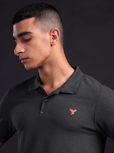 Image of TECHNOSPORT Men's Polyester Slim Fit Self-Design Short Sleeve Polo Matpiq T-Shirt with Anti Microbial, Techno Dry for Regular and Casual Use