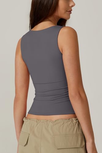 Image of QINSEN Women's Square Neck Sleeveless Double-Layer Tank Tops Basic Tight T Shirts