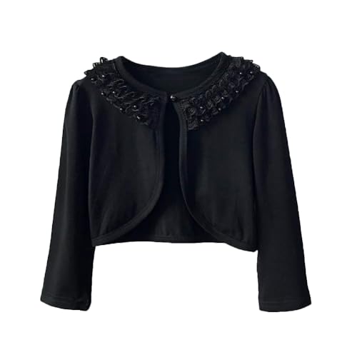 Image of Little Girls Bolero Jackets Lace Patchwork Pearl Shrug Cardigan Tops