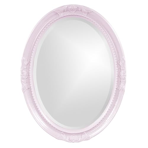 Image of Howard Elliott Collection Queen Ann Oval Glossy Lilac Wall Mirror, Oval Bevelled Hanging Wood Framed Vanity Mirrors for Home Decor, Living Room, Bathroom, Bedroom, or Hallway, 25 x 33 Inch