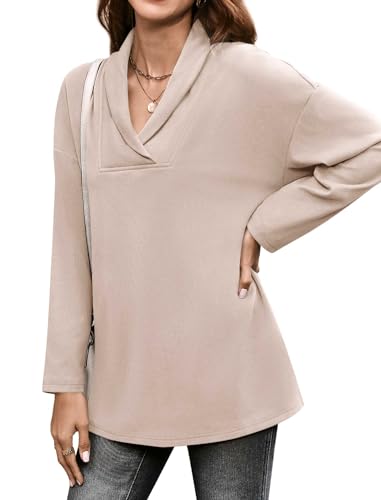 Image of Women's Long Sleeve Tops Fall Shawl Neck Tunic Tops for Leggings Casual Blouse Sweatshirt