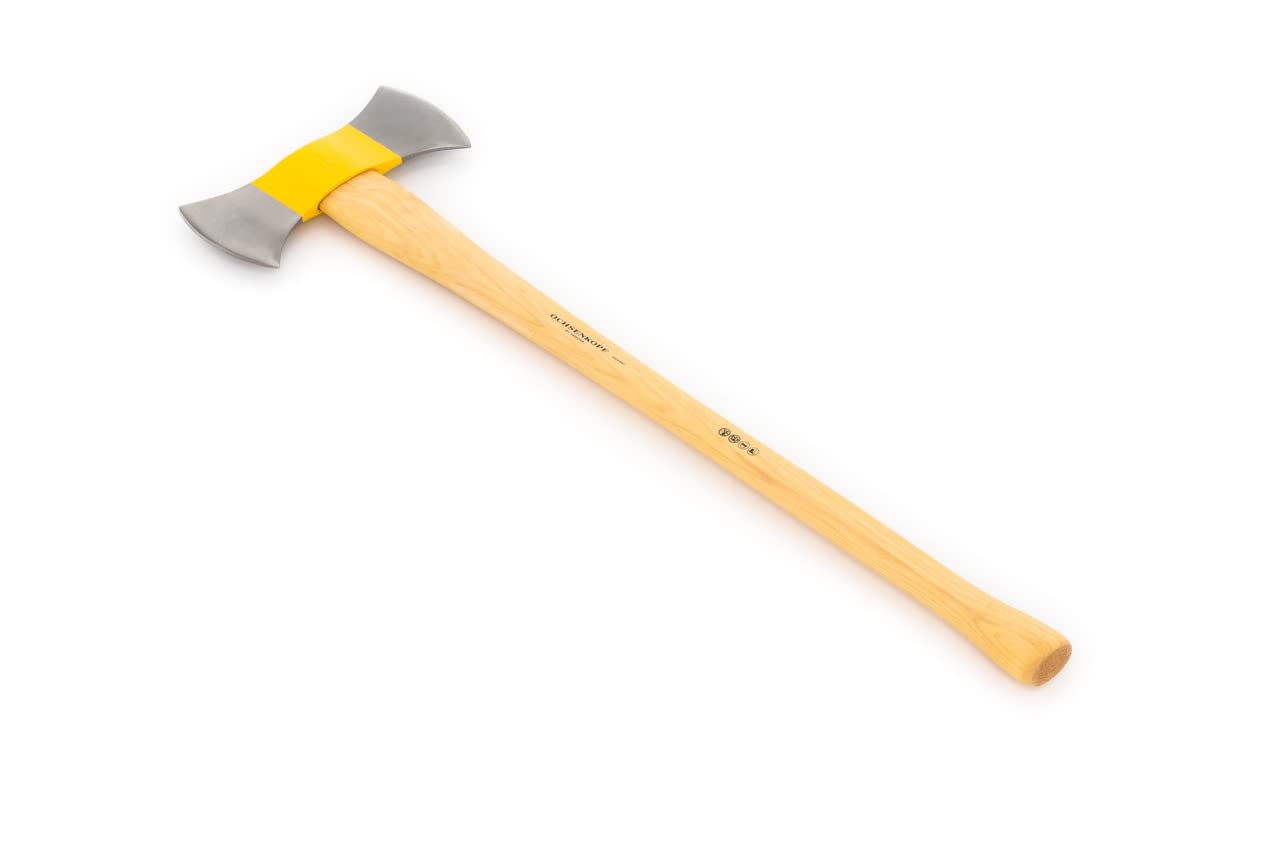 OCHSENKOPF Hacha doble ILTIS®, Empuñadura de madera de pacana, Hoja pulida de 135 mm, Longitud 900 mm, Con forma de pomo, OX 16 H-1008