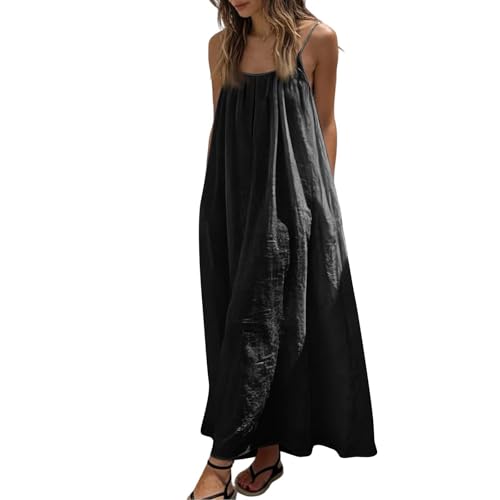 Image of HTHLVMD Backless Cami Dress Summer Dresses for Women 2026 Spaghetti Strap Dresses Womens Solid Color Backless Cami Dress