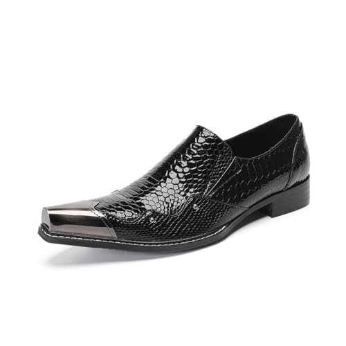Yhsdfcn Derby para Hombre de Piel de Becerro Negra - Diseño de Cocodrilo Barnizado Estilo Británico para Oficina | Zapatos de Negocios Elegantes y Artesanales,Negro,47 EU