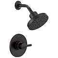 Delta Nicoli 14 Series H2Okinetic Shower Faucet Set, Matte Black Shower Head and Handle Set, Valve Trim Kit, Matte Black 142749-BL (Shower Valve Included)
