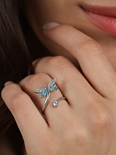 CLARA 925 Sterling Silver Butterfly Open Ring | Size Adjustable, Rhodium Plated, Swiss Zirconia | Gift for Women & Girls