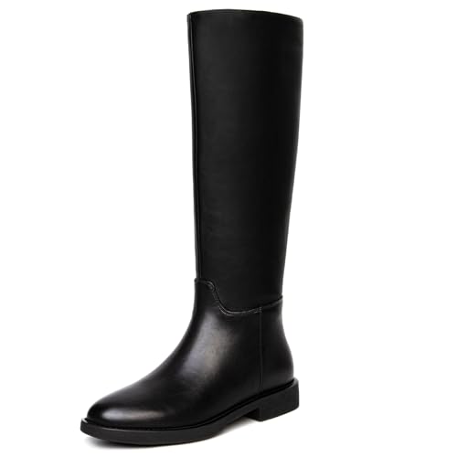 Image of Women's Knee High Boots Flat Round Toe Low Heel Tall Boots Side Zipper Fall Riding Long Boot