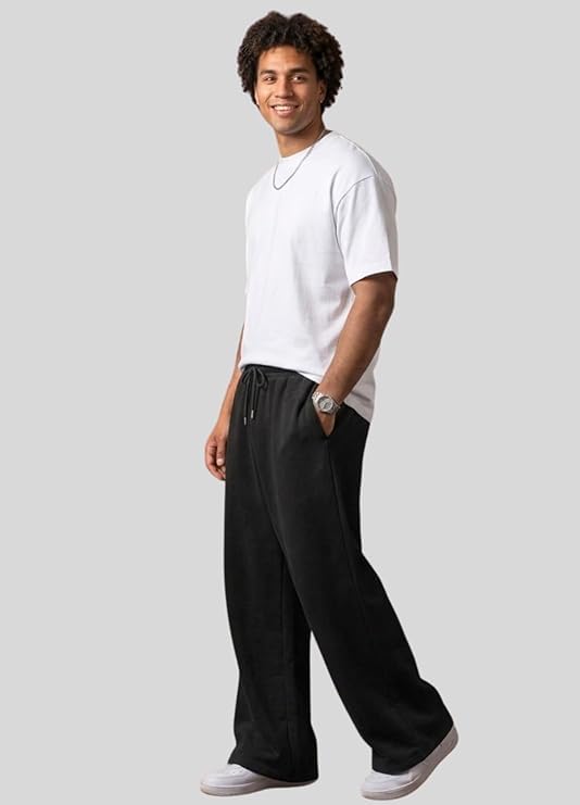 Image of Pure Cotton Men's Baggy Lower | Lower for Man Loose Fit with Pockets & Elastic Waist I Baggy fit Lowers for Gym, Jogging & Casual Wear