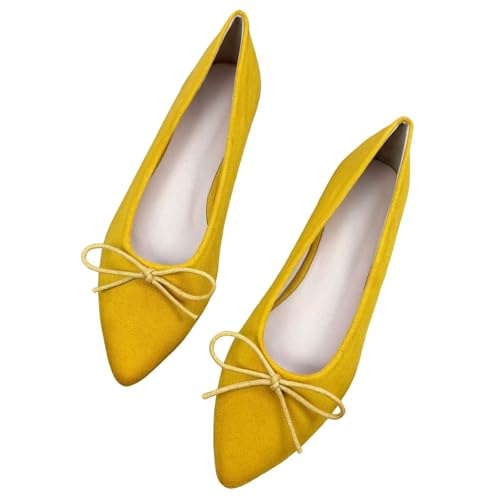 WENJIAZHIZHI Women's Cute Bowtie Pointed Toe Ballet Flats Elegant Female Flat Shoes Dressy Party Shoes Lightweight Casual Slip-On Loafers
