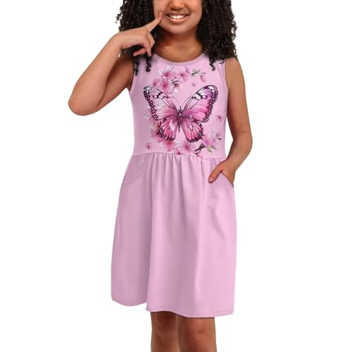 Casual Sleeveless Summer Skater Dress for Girl Loose Swing Cute Print Sundress with Pockets3