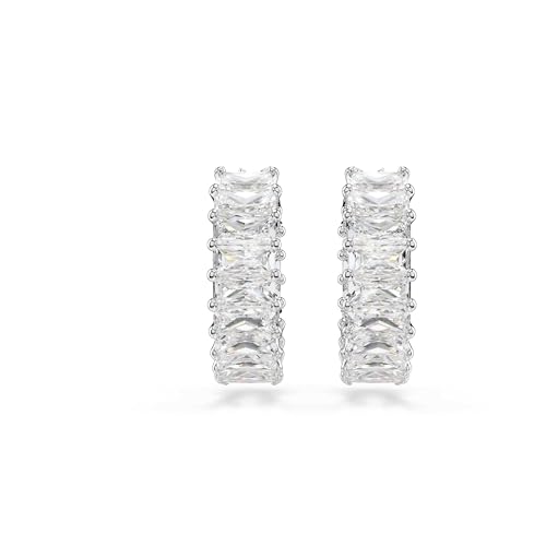 Swarovski Matrix hoop earrings, Baguette cut, White, Rhodium Finish2