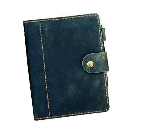 Personalized A5 green distressed leather organizer agenda refillable travel binder planner NBA522TB