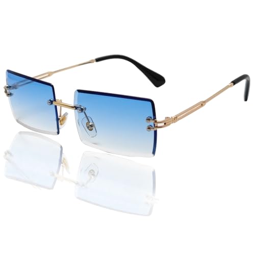Rectangle Sunglasses for Women Men Fashion Retro Rimless Frameless Tinted Lens Sun Glasses Shades 2025 Stylish