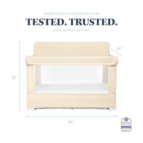 Image of Baby Delight Lunaire Full Size Crib | Breathable Mesh Baby Crib | Tool-Free Assembly Baby Bed | 100% GOTS Certified Organic Cotton Fabric | Organic Oat
