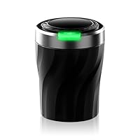 Aschenbecher Auto,Auto Aschenbecher mit Deckel,Tragbare Edelstahl Aschenbecher Auto mit LED Licht und Deckel,Auto Aschenbecher,für Autos Van Outdoors Camping(Schwarz)