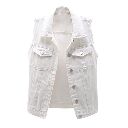Women’s Sleeveless Denim Vest Casual Button Down Jean Jacket Coat with Pockets Spring Fall Distressed Layering Outfit