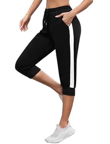 Jezonga Pantalón Chandal 3/4 Mujer Pantalones Capri Algodón Casual Holgado Pantalon Pirata Mujer Pantalones Deportivos Recortados de Jogging (1 Negro,L)