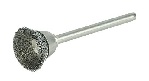 Image of Weiler 26076 5 /8 inch Miniature Cup Brush, .005 inch Stainless Steel Fill, 1 /8 inch Stem, Made in the USA
