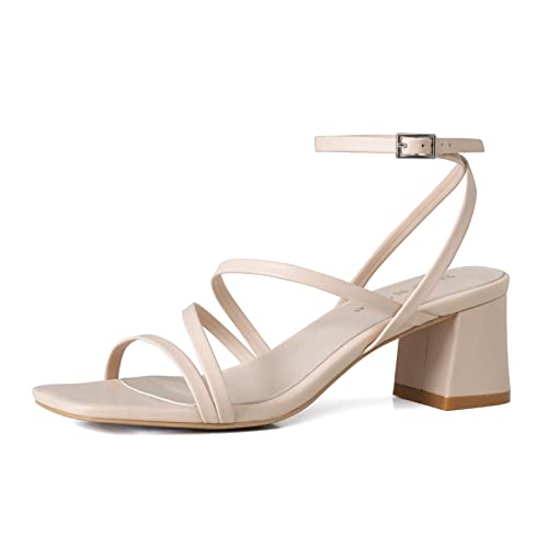Image of Shoe'N Tale Strappy Heels for Women Low Chunky Block Heel Dress Shoes Square Open Toe Ankle Strap Heeled Sandals