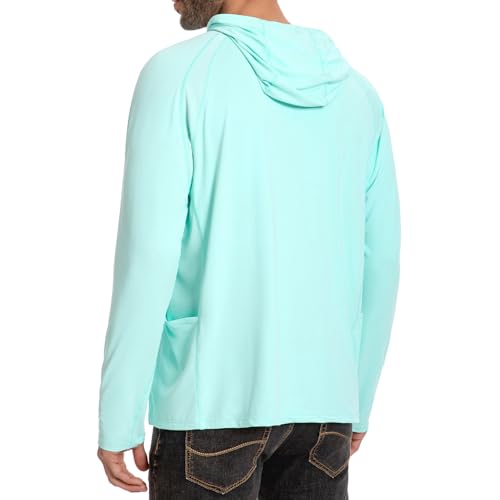 Image of Men's UPF 50+ Hoodie Shirt Long Sleeve Permanent UV Sun Protection Vented Tee Performance for Outdoor Hiking Fishing