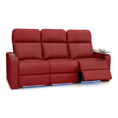 Image of Seatcraft Monterey Home Theater Seating Red Row of 3 Sofa | Italian Leather, Wall Hugger, Zero Gravity, Powered Headrest, Power Recline, Zero Gap, USB charging