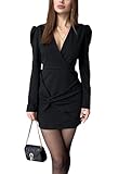 GarRela Women's Bodycon Sexy V Neck Long Sleeve Elegant Faux Wrap Ruched Cocktail Mini Dresses A-Black
