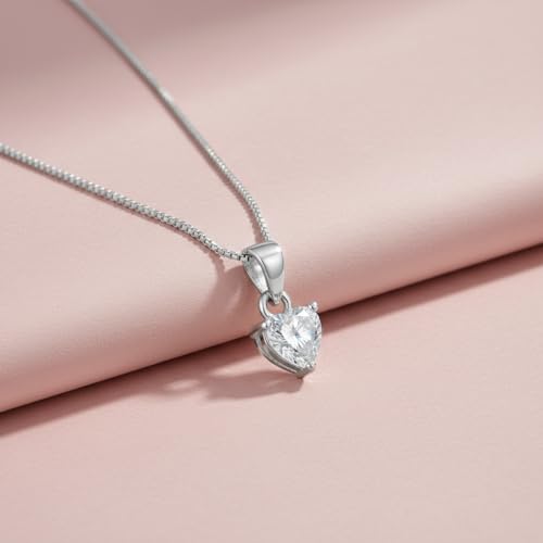 Image of Parnika 925 Sterling Silver Heart Solitaire Zircon Pendant for Women and Girls | Gift for Women n Girls | With Certificate of Authenticity | Pendant Only | Locket|