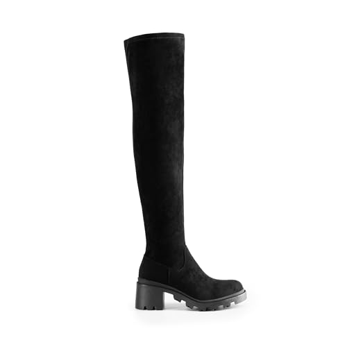 DREAM PAIRS Women's Knee High Boots, Platform Over The Knee High Chunky Heel Fashion Boots for Women,Size 9.5,Black-Suede,SDOB2406W