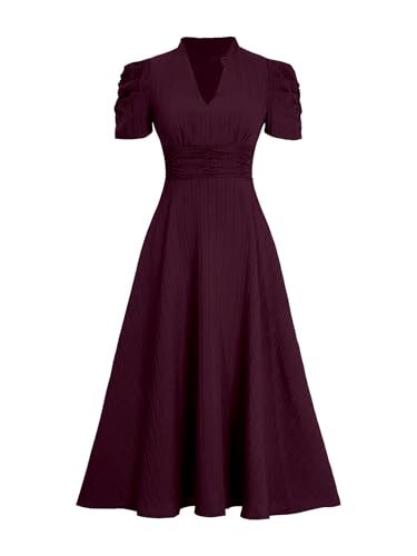 Image of Sugathari Women Women's V-Neck Maxi Dress, A-Line Style, Puff Sleeves, Cinched Waist 246